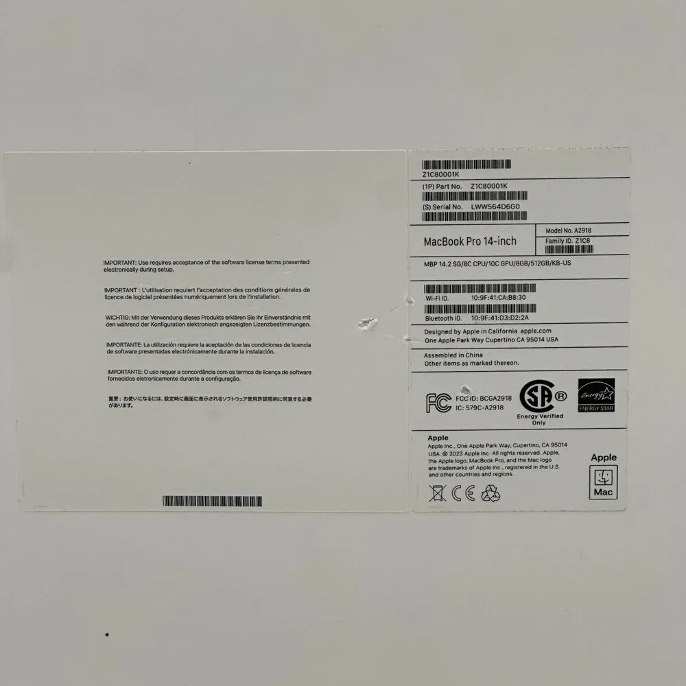 Apple MacBook Pro 14-inch Model #A2918 512GB Replacement EMPTY BOX ONLY!